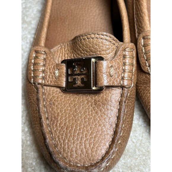 Tory Burch Kendrick Tumbled Leather Shoes Tan Loafers Size 7M - Picture 2 of 11